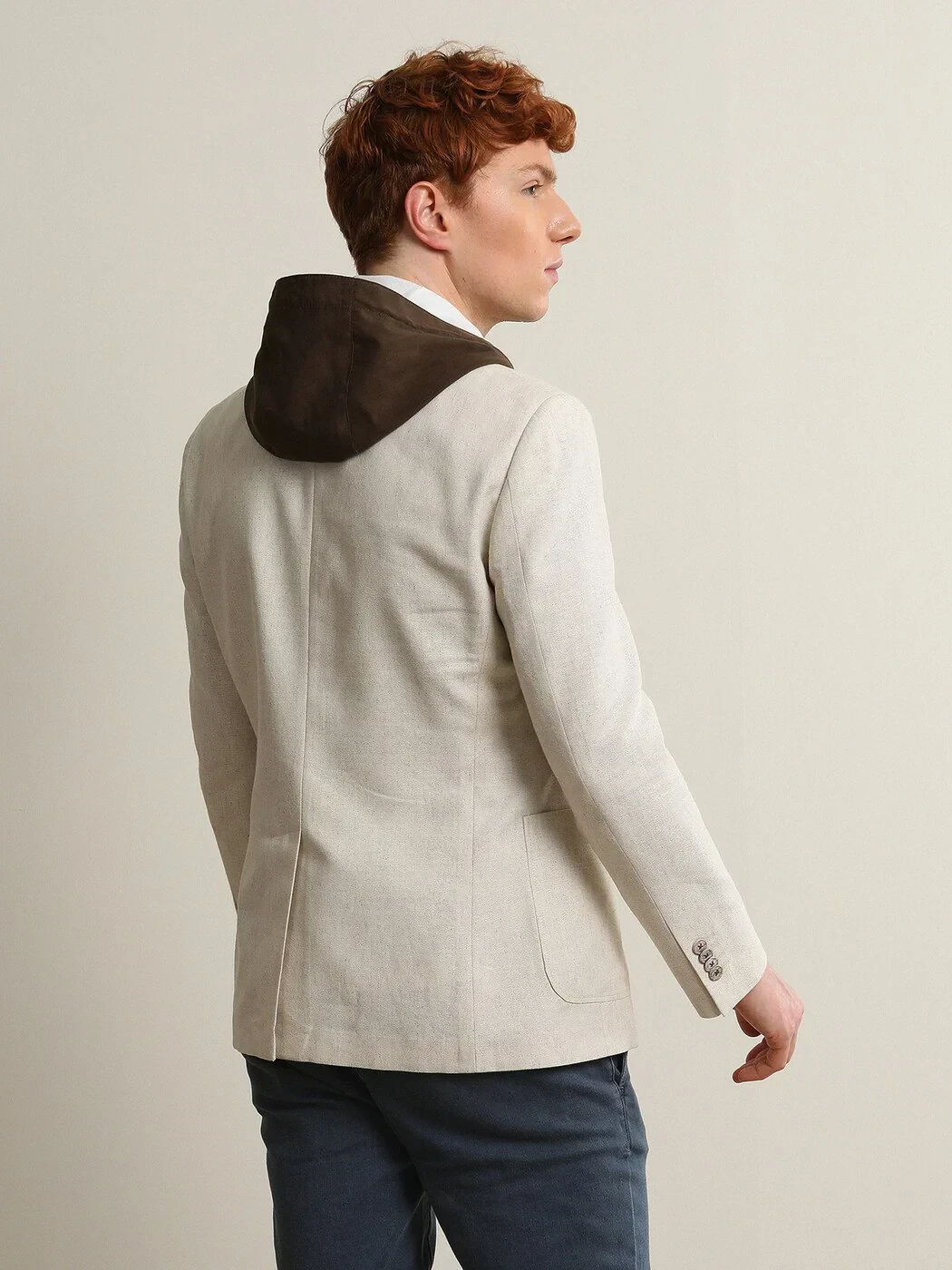 Beige Patterned Modern Fit Cotton Blended Jacket - 5