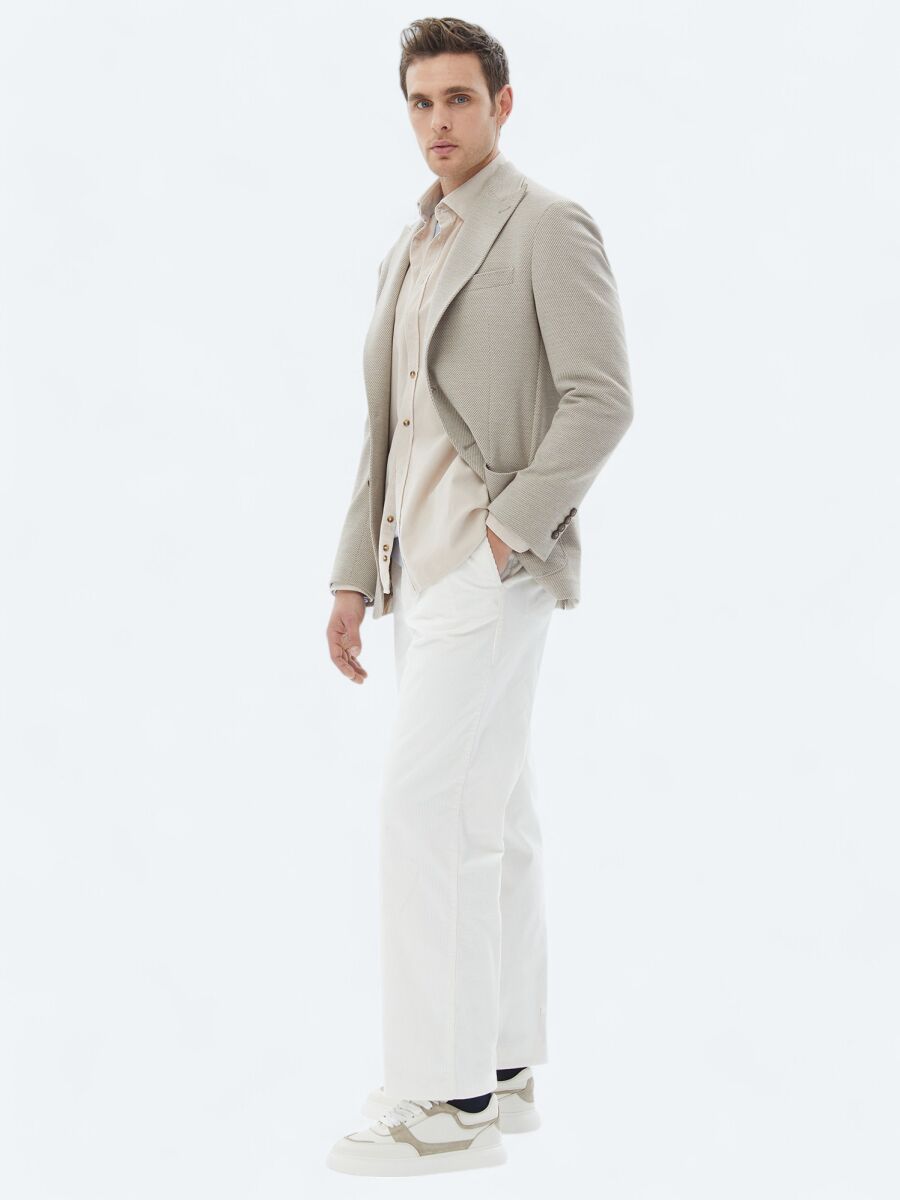 Beige Patterned Modern Fit Cotton Blended Jacket - 4
