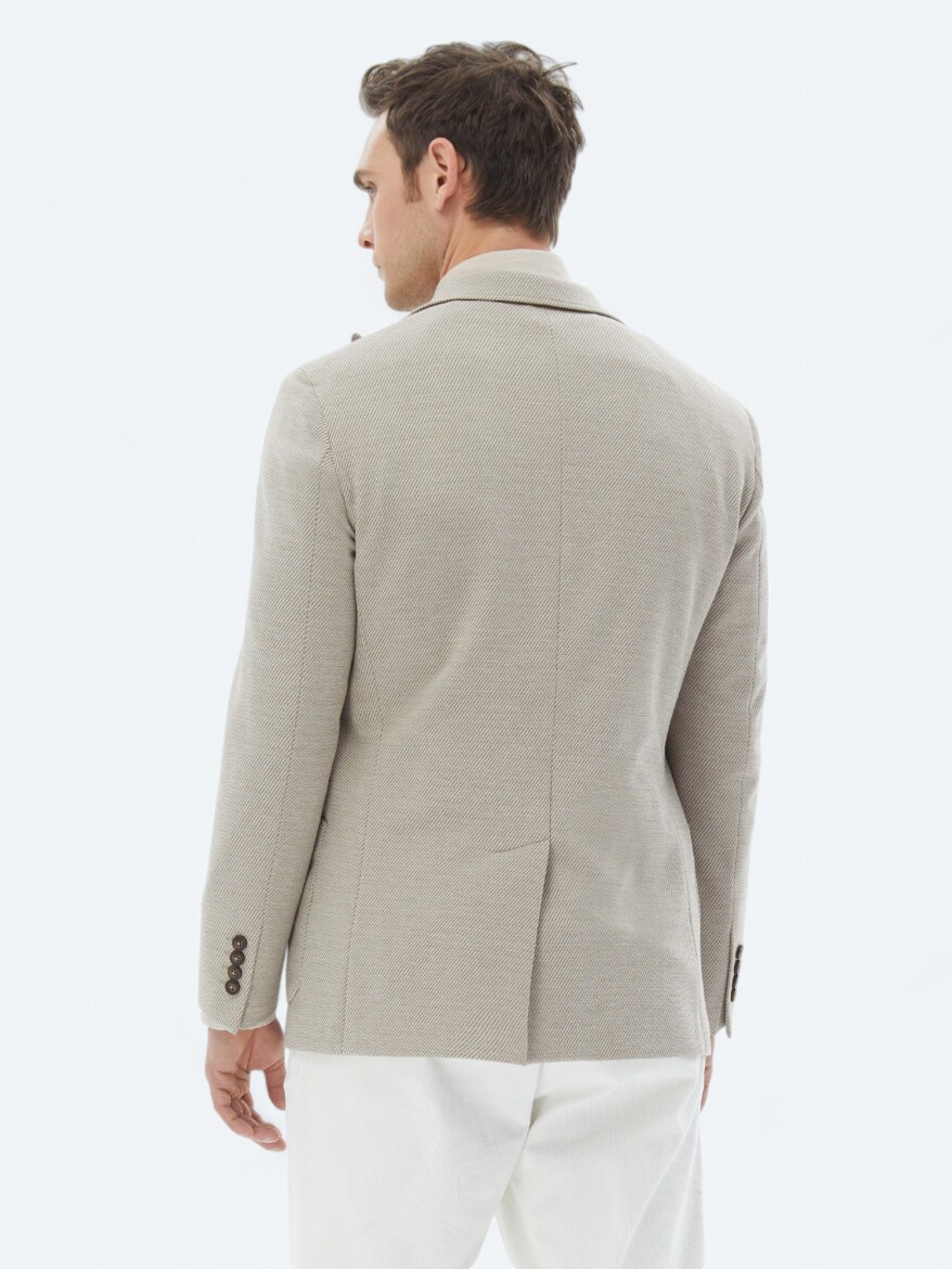 Beige Patterned Modern Fit Cotton Blended Jacket - 5