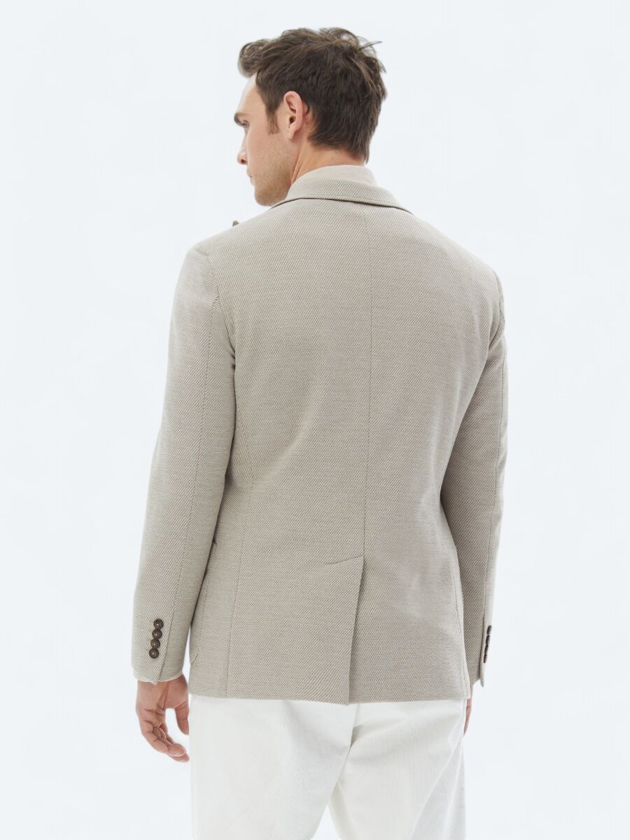 Beige Patterned Modern Fit Cotton Blended Jacket - 5
