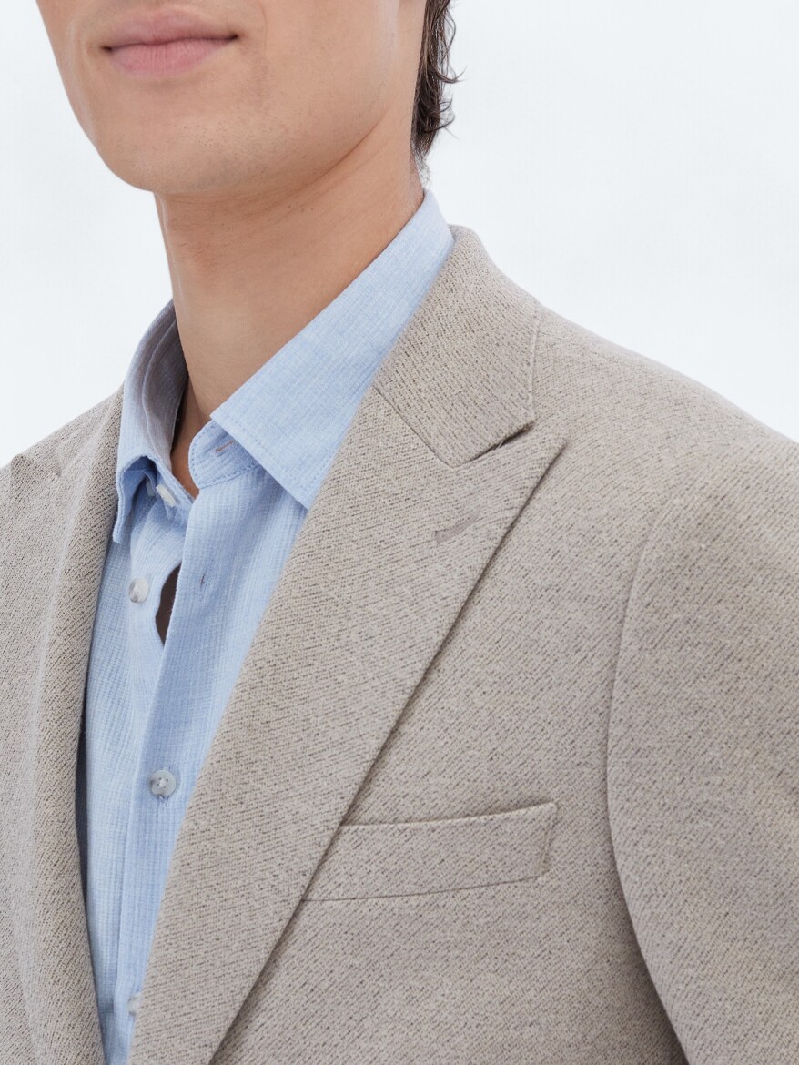 Beige Patterned Modern Fit Cotton Blended Suit - 4