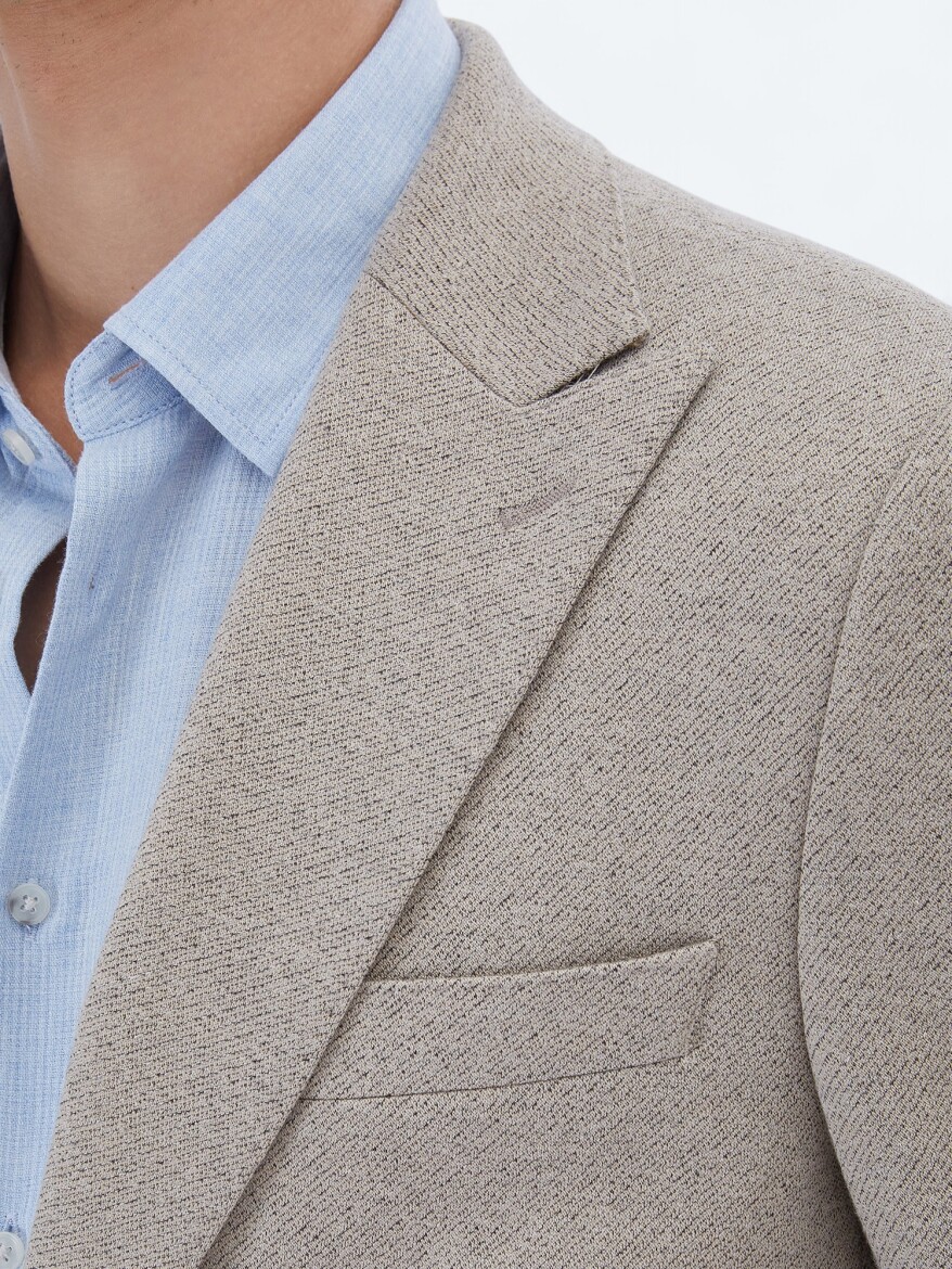 Beige Patterned Modern Fit Cotton Blended Suit - 5