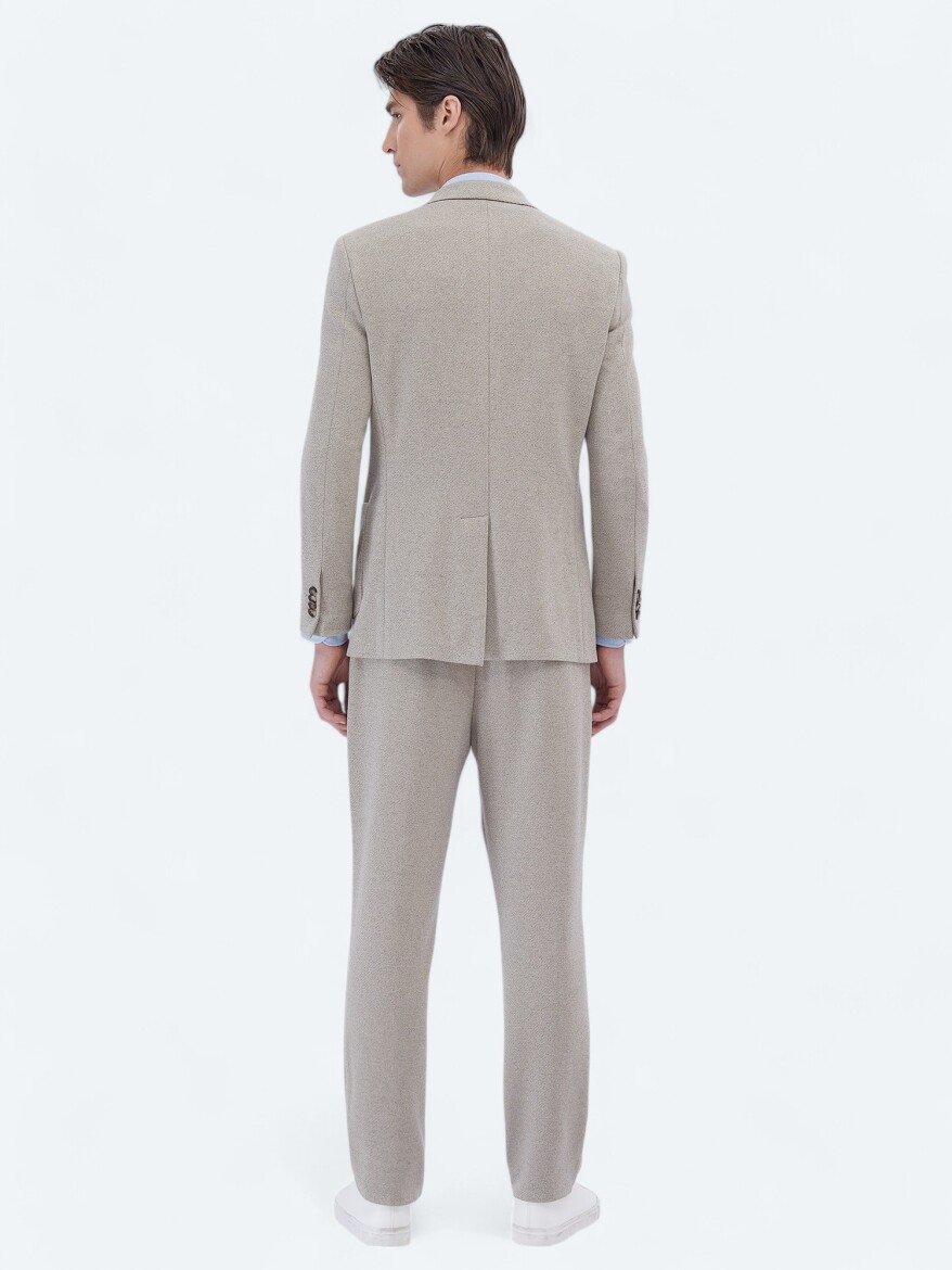 Beige Patterned Modern Fit Cotton Blended Suit - 6