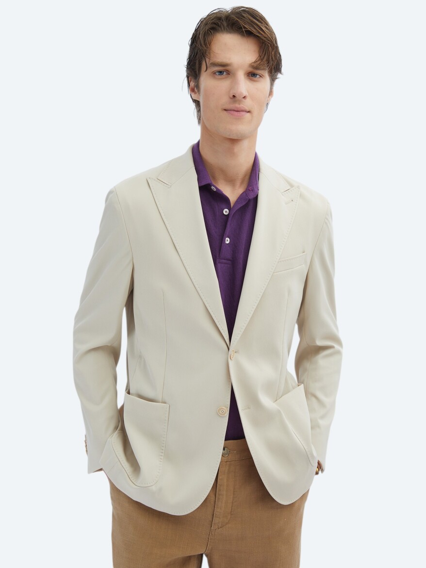 Beige Patterned Modern Fit Jacket - 1