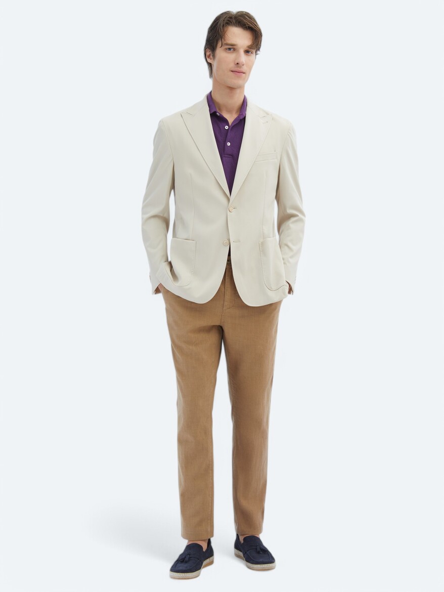 Beige Patterned Modern Fit Jacket - 2