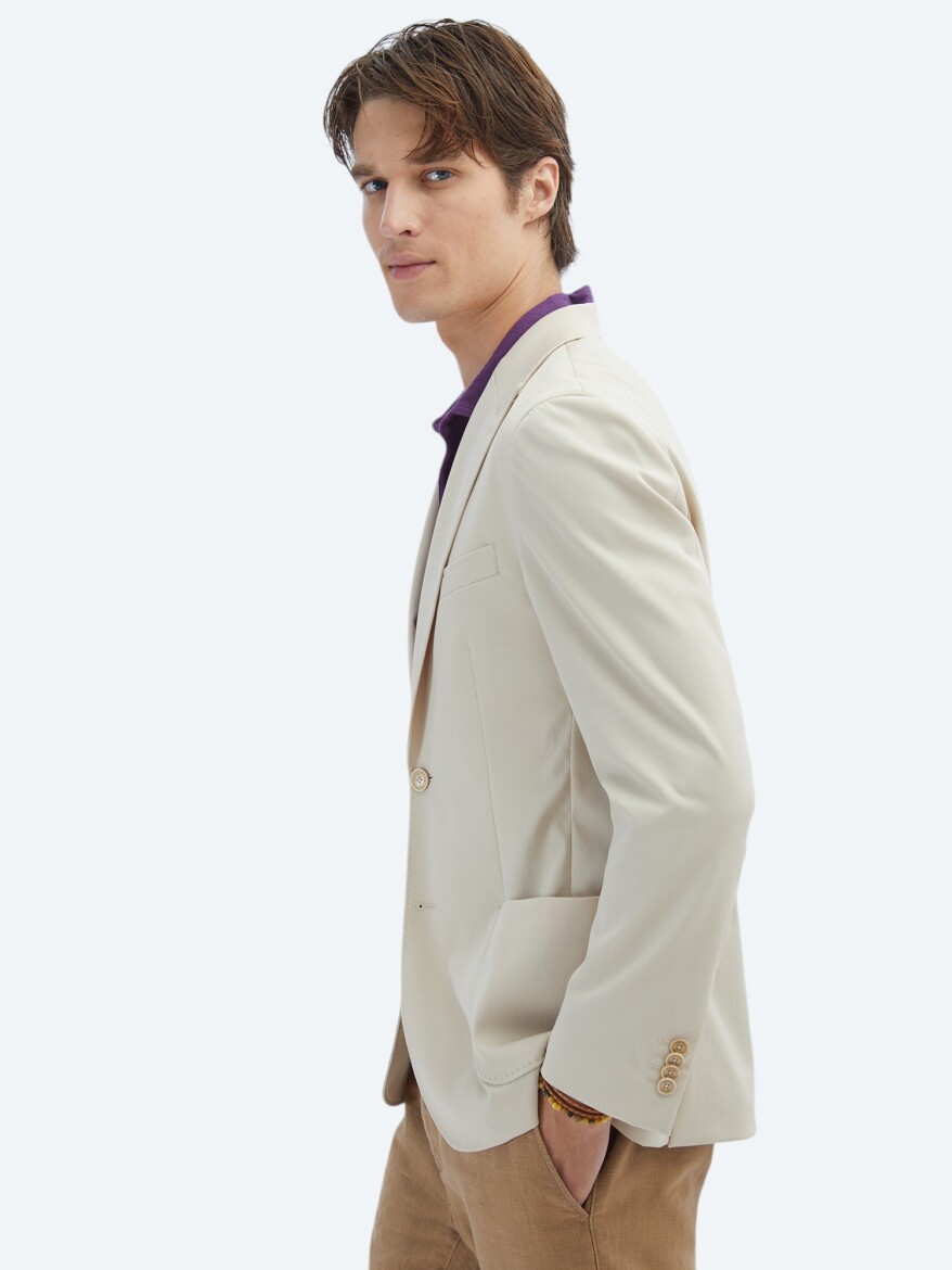 Beige Patterned Modern Fit Jacket - 3