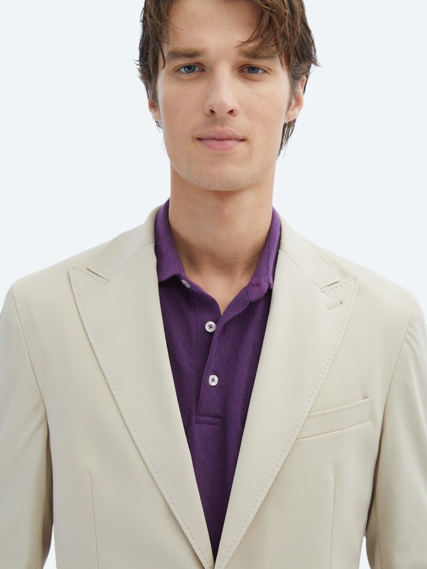 Beige Patterned Modern Fit Jacket - 4