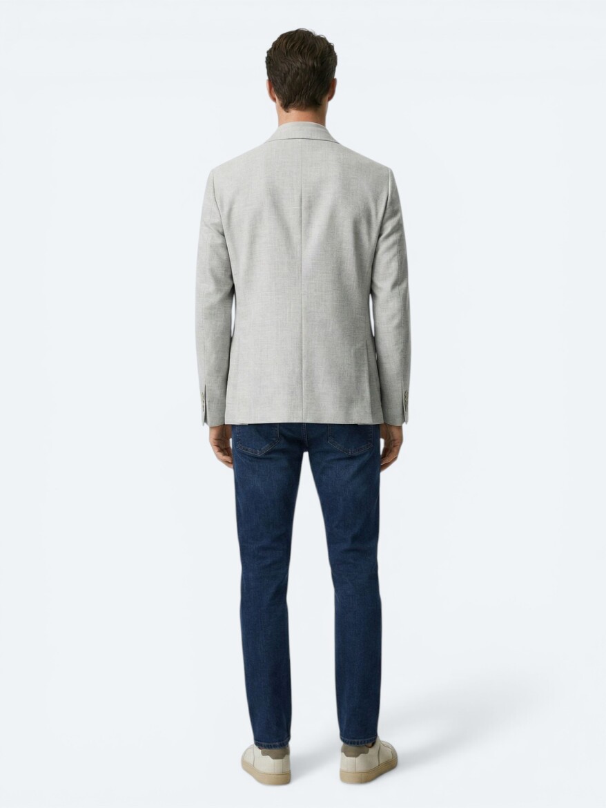 Beige Patterned Modern Fit Linen Blended Jacket - 4