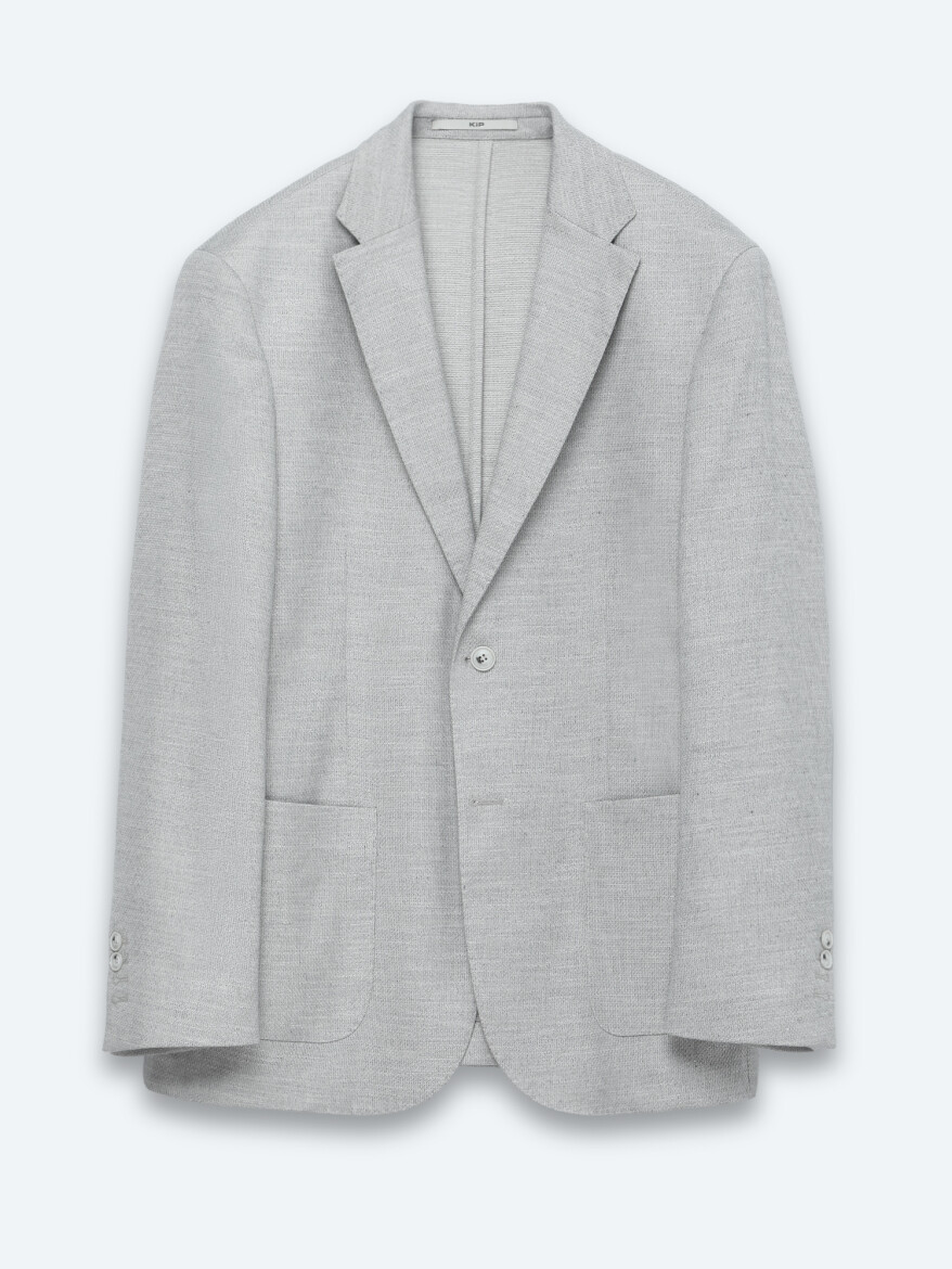 Beige Patterned Modern Fit Linen Blended Jacket - 5