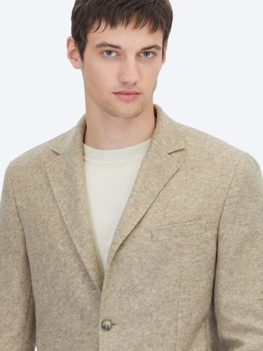 Beige Patterned Modern Fit Wool Blended Jacket - 3