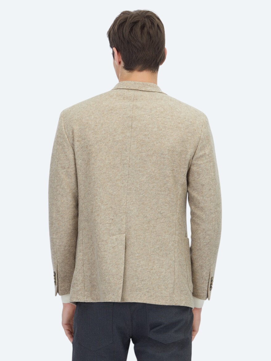 Beige Patterned Modern Fit Wool Blended Jacket - 6