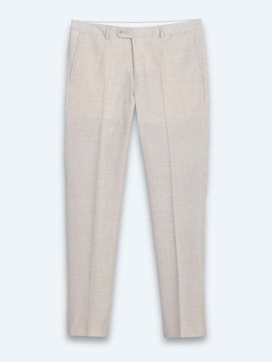 Beige Patterned Modern Fit Wool Blended Suit - 7