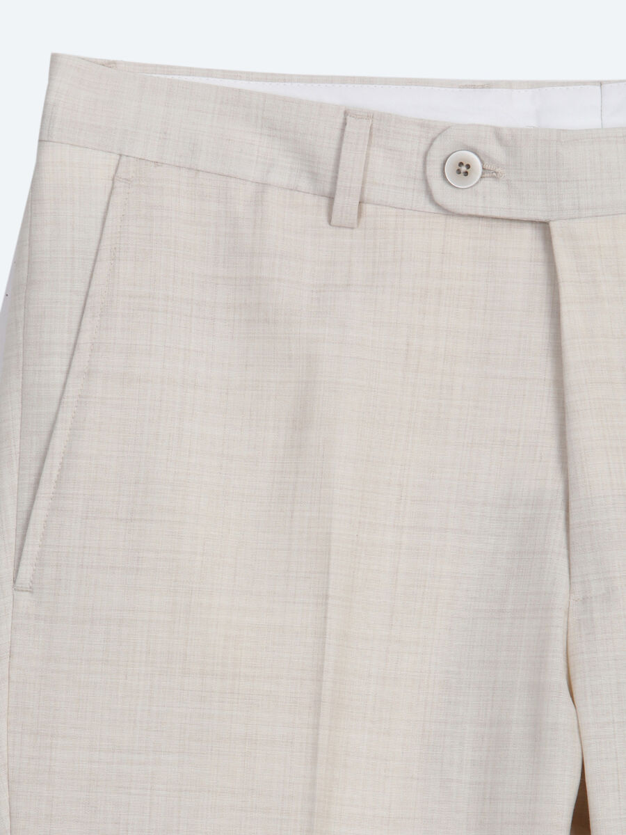 Beige Patterned Modern Fit Wool Blended Suit - 10