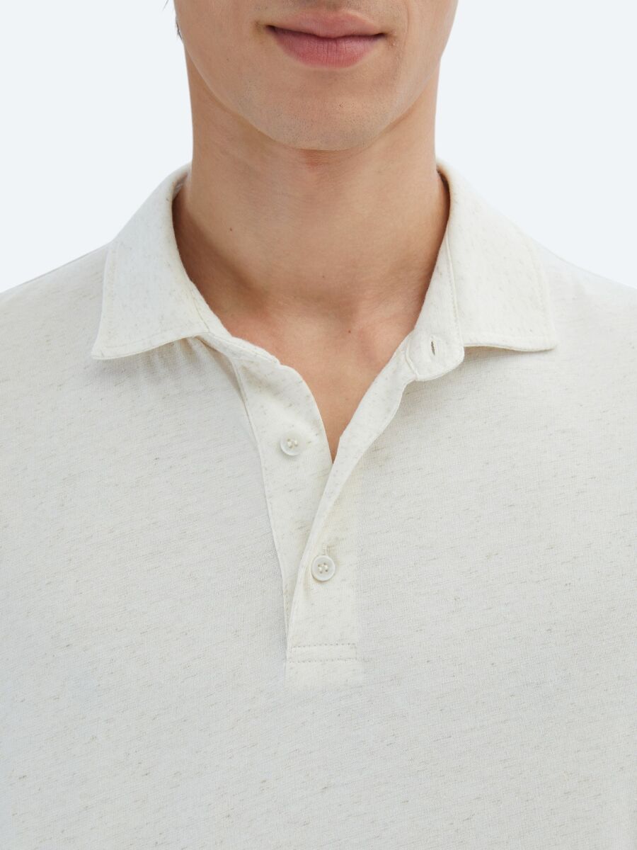 Beige Patterned Polo Neck Cotton Blended T-Shirt - 4