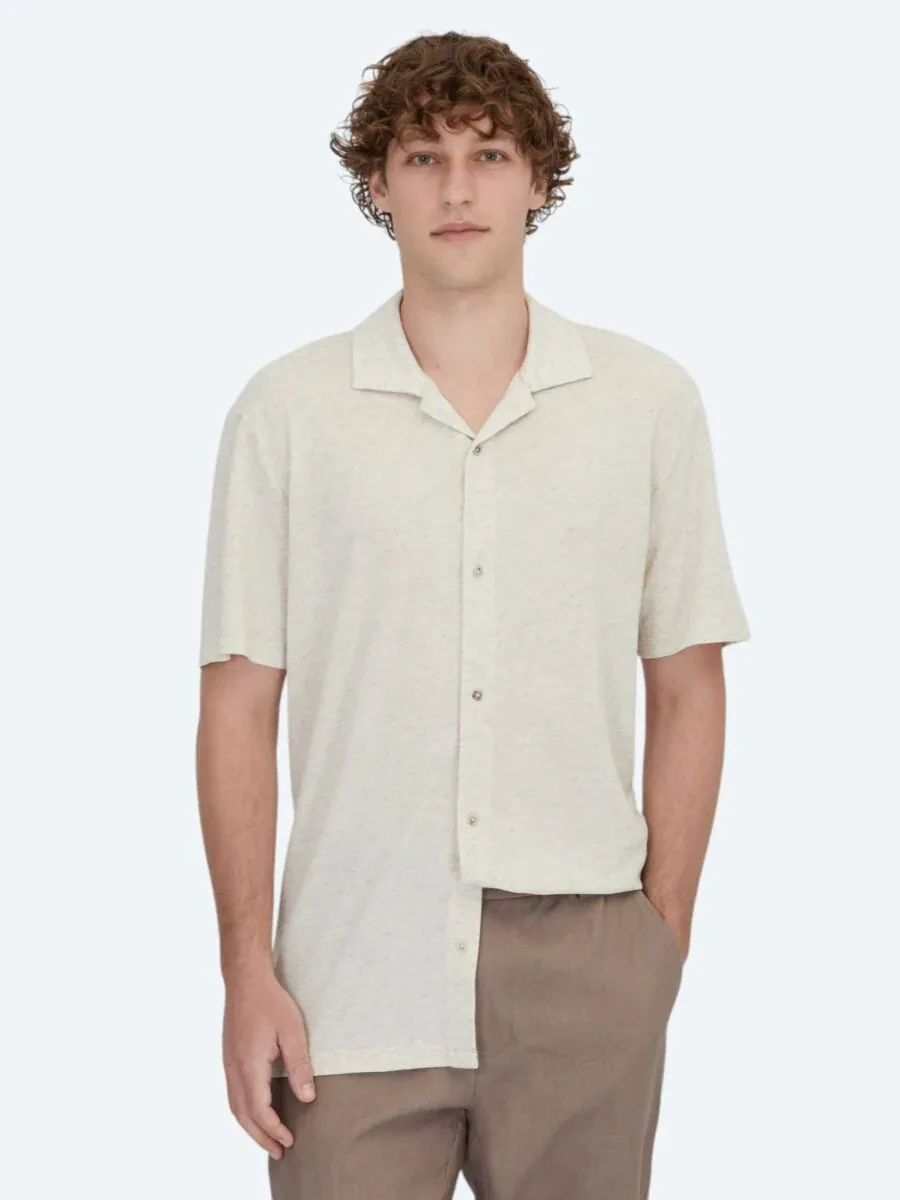 Beige Patterned Regular Fit Knitting Casual Linen Blended Shirt - 1