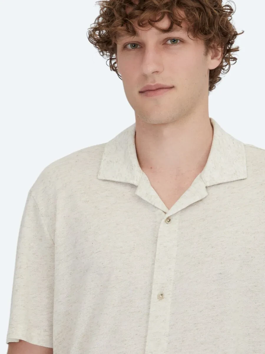 Beige Patterned Regular Fit Knitting Casual Linen Blended Shirt - 3