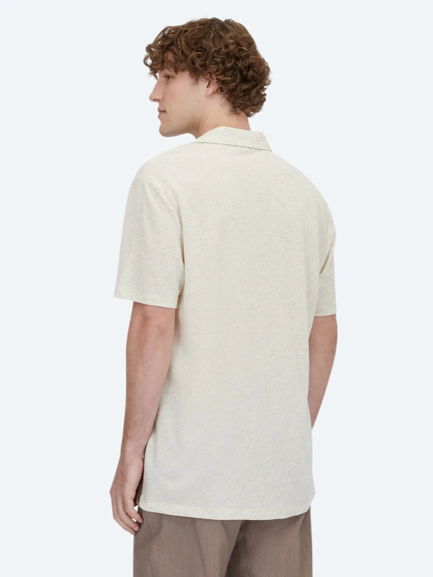 Beige Patterned Regular Fit Knitting Casual Linen Blended Shirt - 4