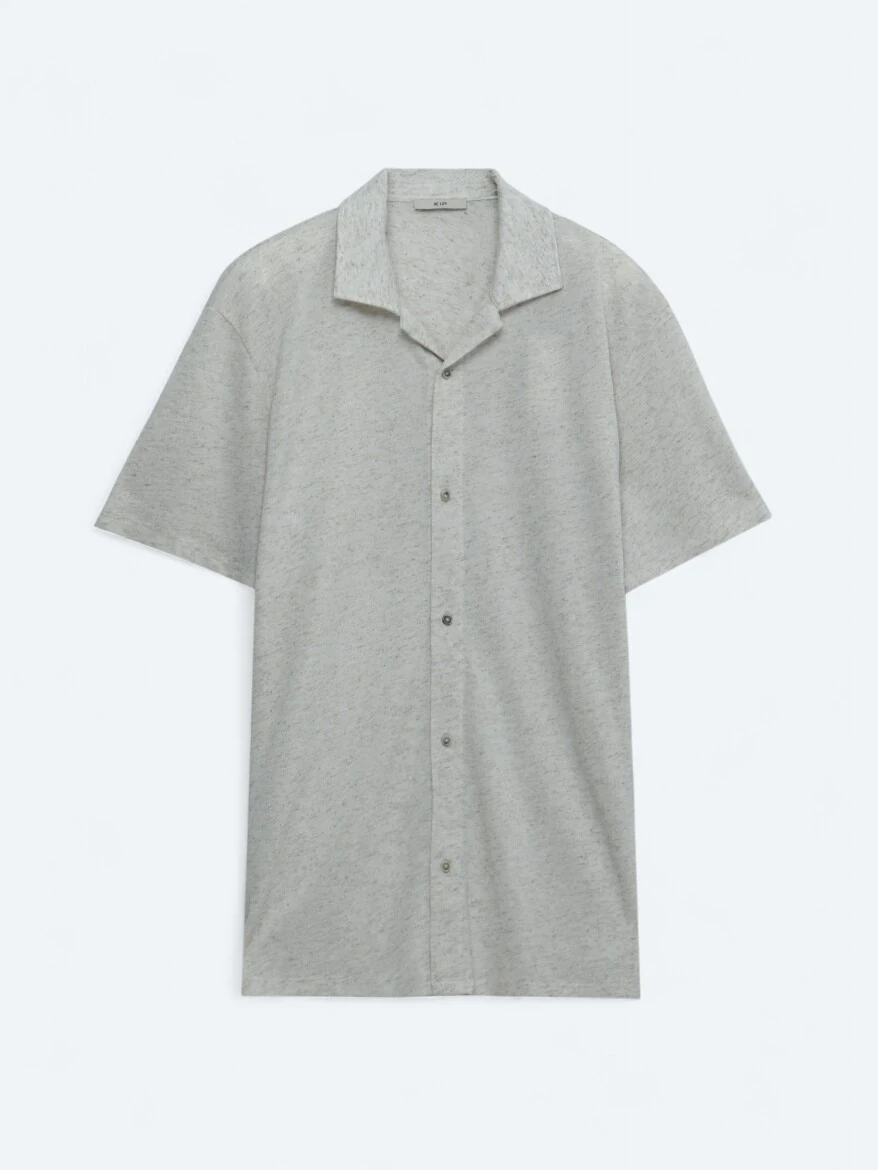 Beige Patterned Regular Fit Knitting Casual Linen Blended Shirt - 5