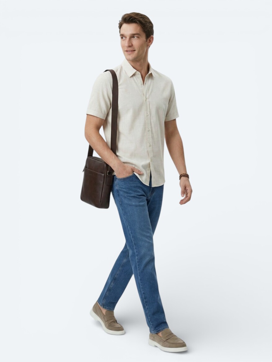 Beige Patterned Regular Fit Knitting Casual Shirt - KİP