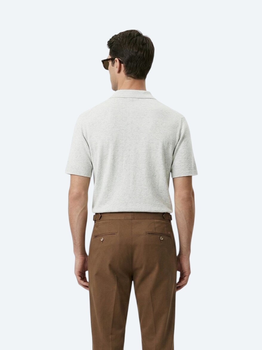 Beige Patterned Regular Fit Short Knitting Casual Linen Blended Shirt - 6