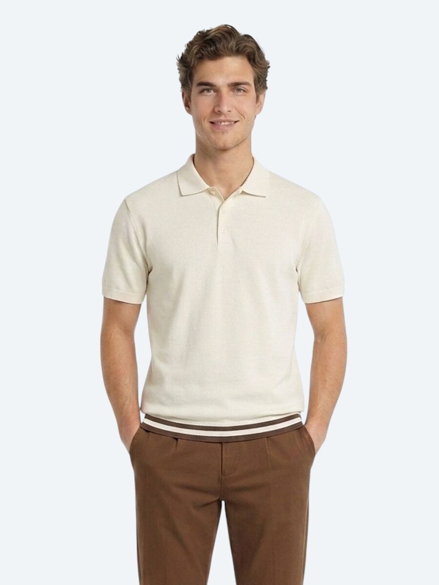 Beige Plain 100% Cotton T-Shirt - 1