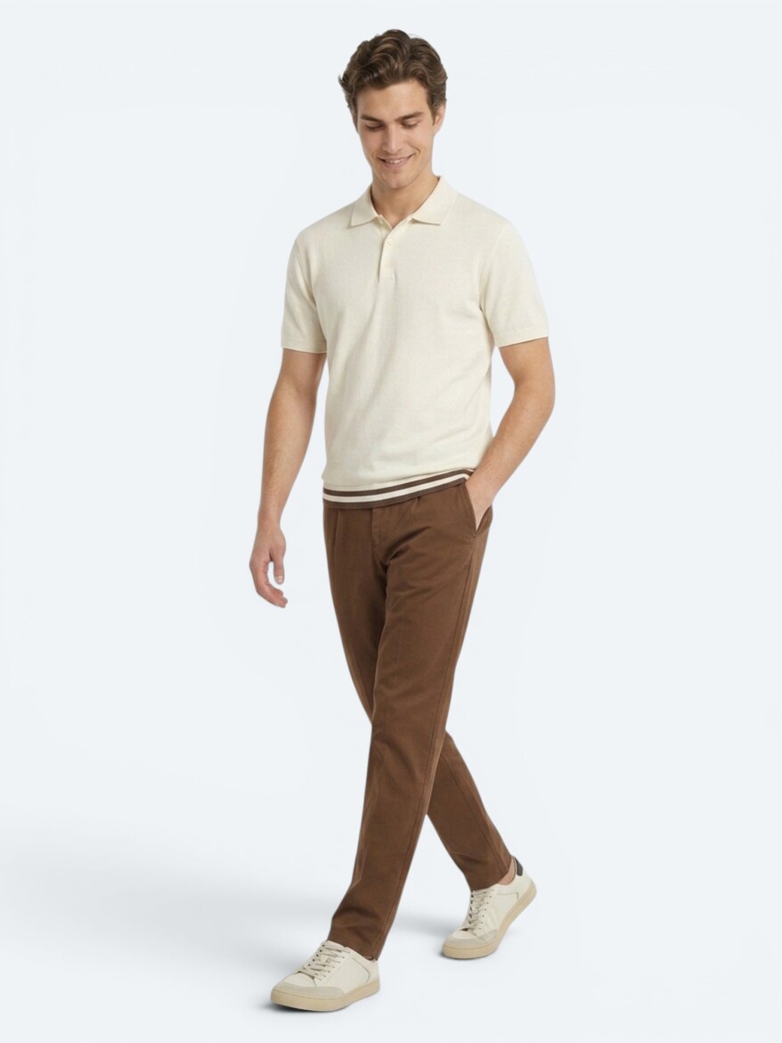 Beige Plain 100% Cotton T-Shirt - 2