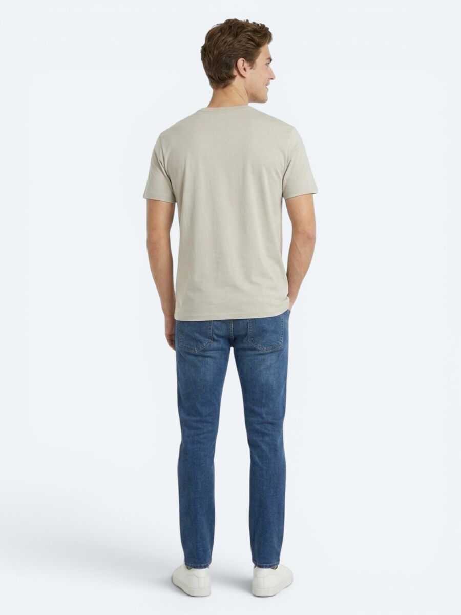 Beige Plain Cotton Blended T-Shirt - 5