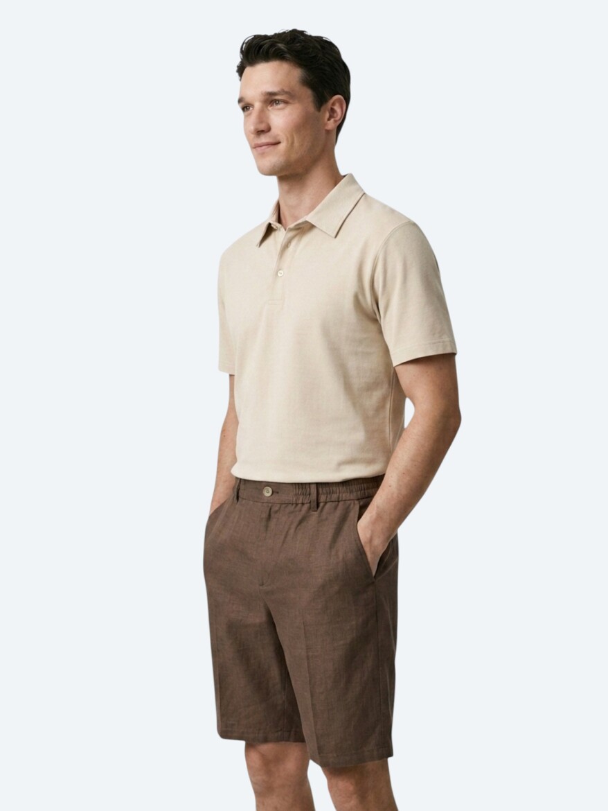 Beige Plain Cotton Blended T-Shirt - 2