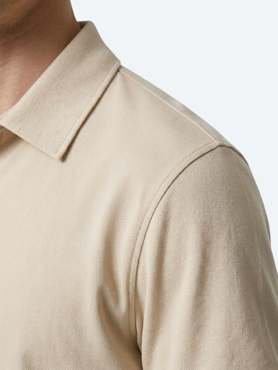 Beige Plain Cotton Blended T-Shirt - 4
