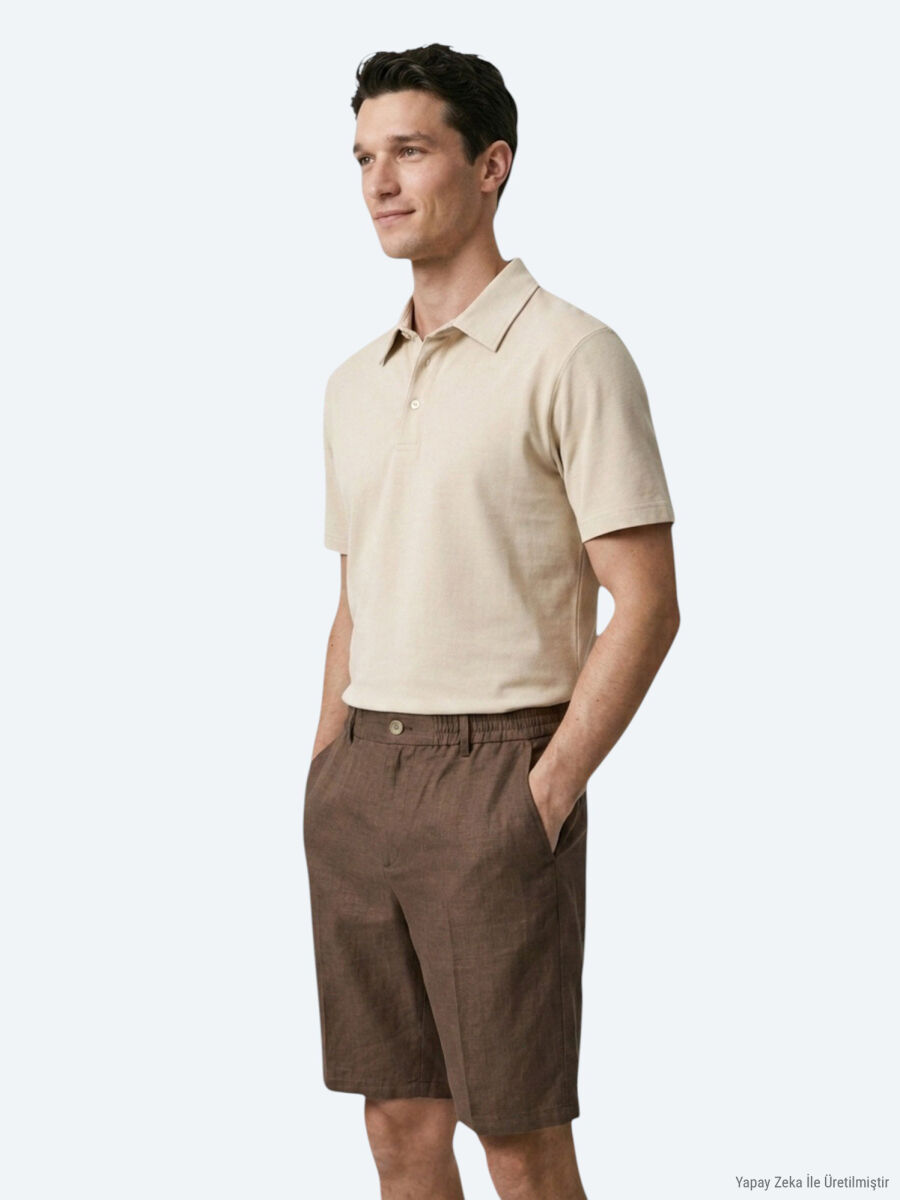 Beige Plain Cotton Blended T-Shirt - 2