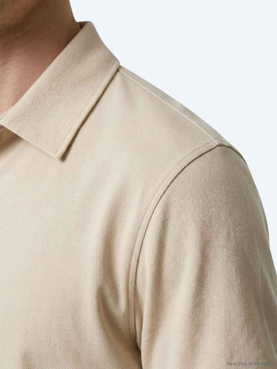 Beige Plain Cotton Blended T-Shirt - 4
