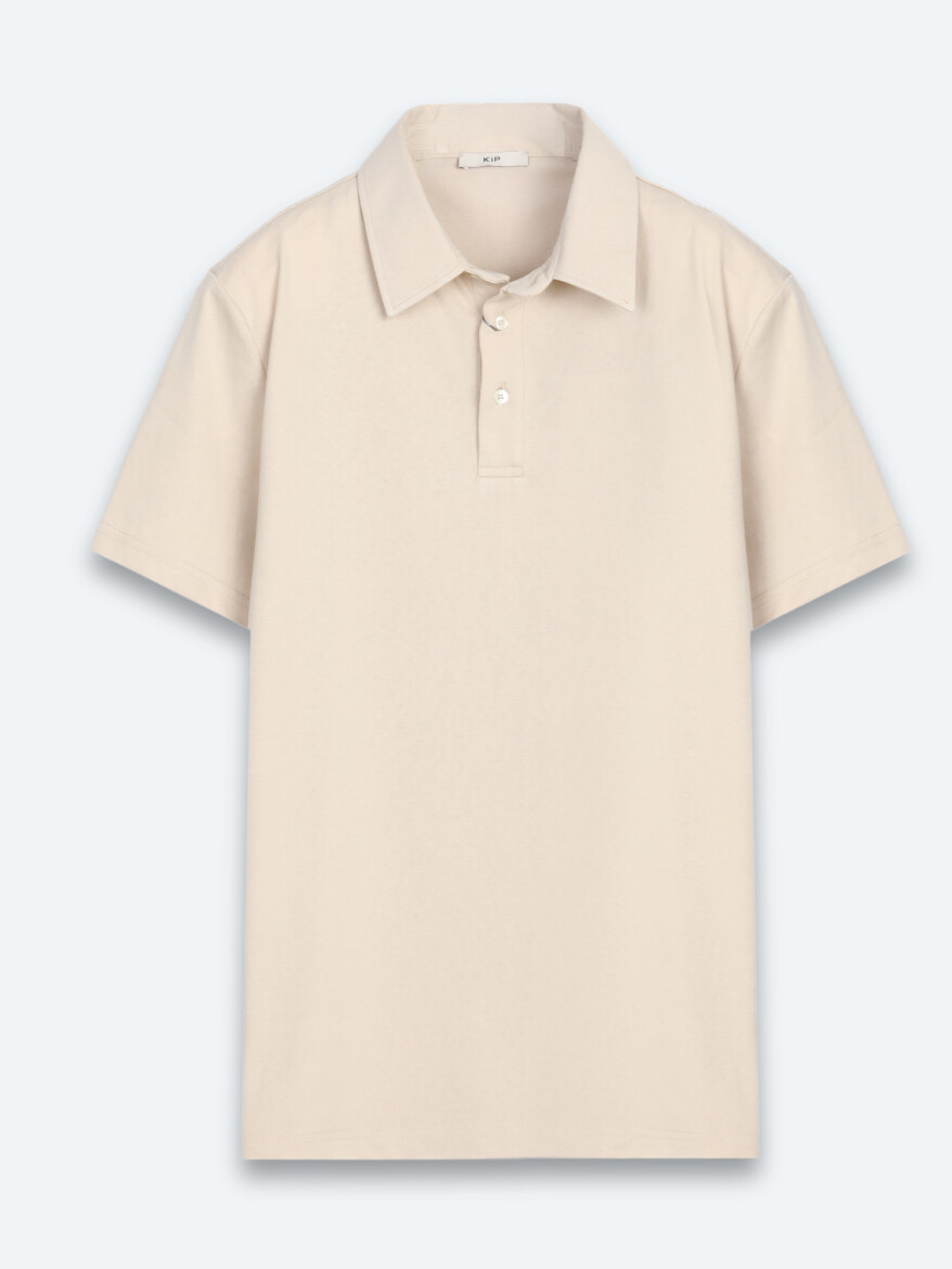 Beige Plain Cotton Blended T-Shirt - 6