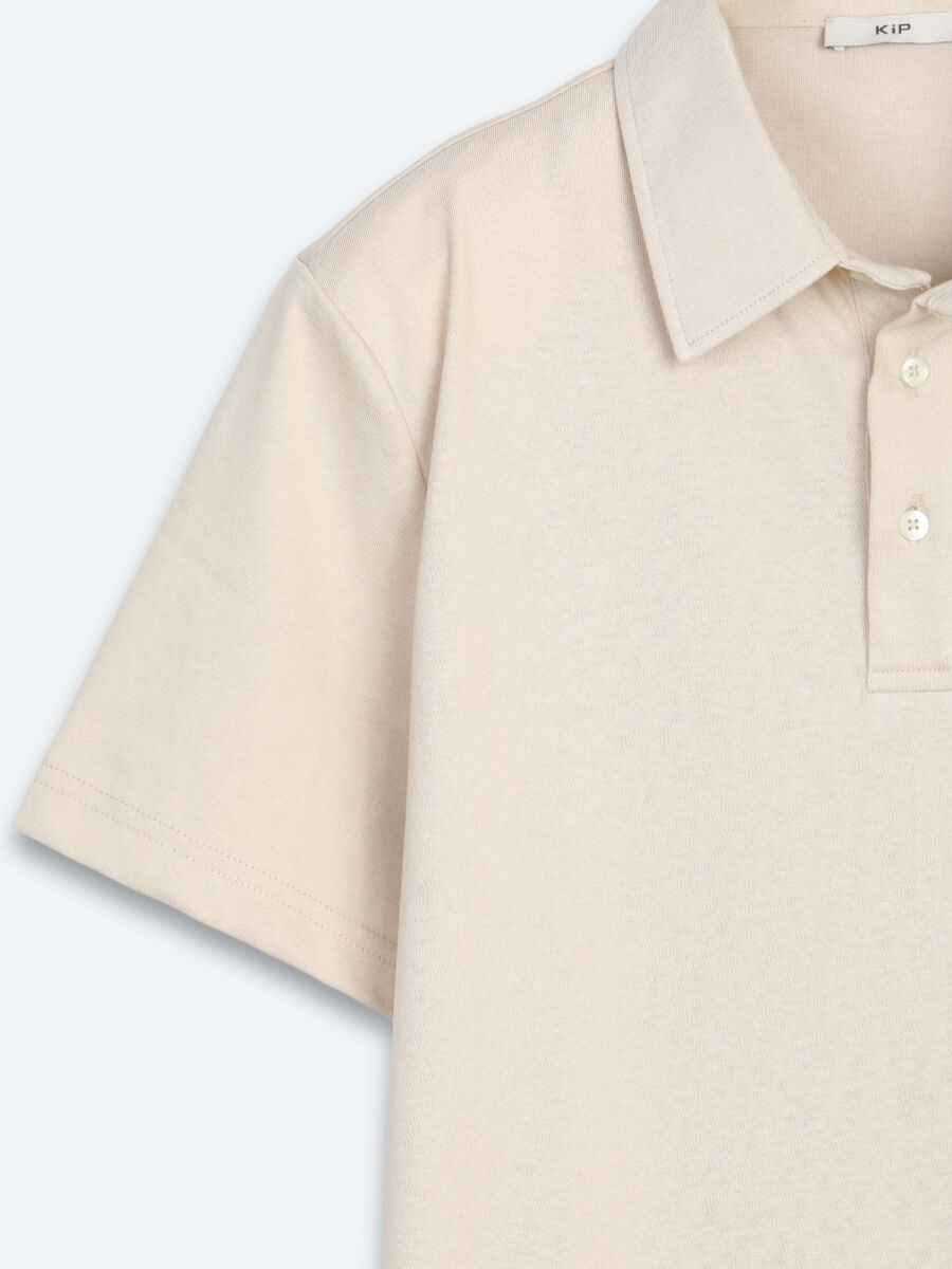Beige Plain Cotton Blended T-Shirt - 7