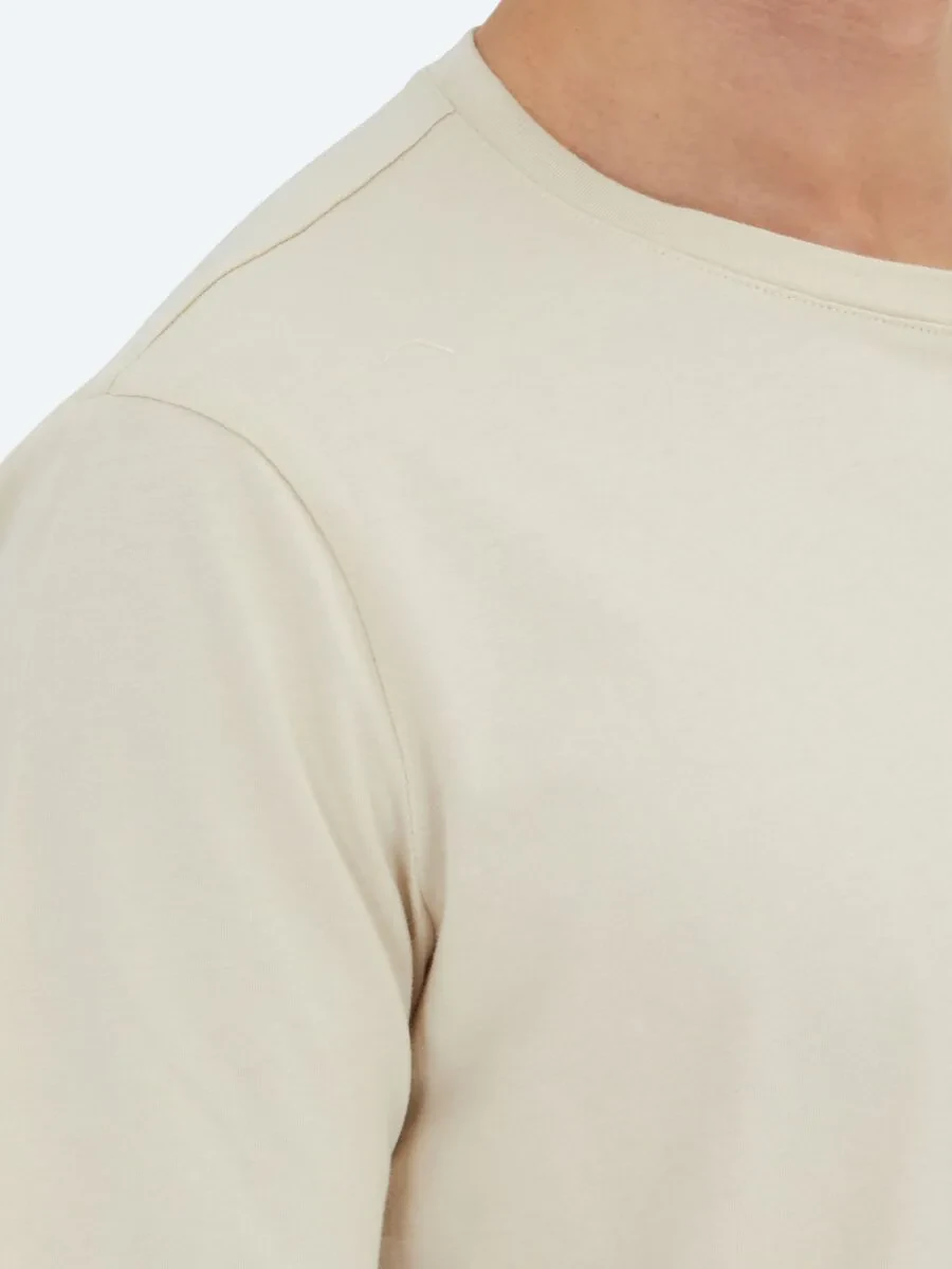 Beige Plain Crew Neck 100% Cotton T-Shirt - 4