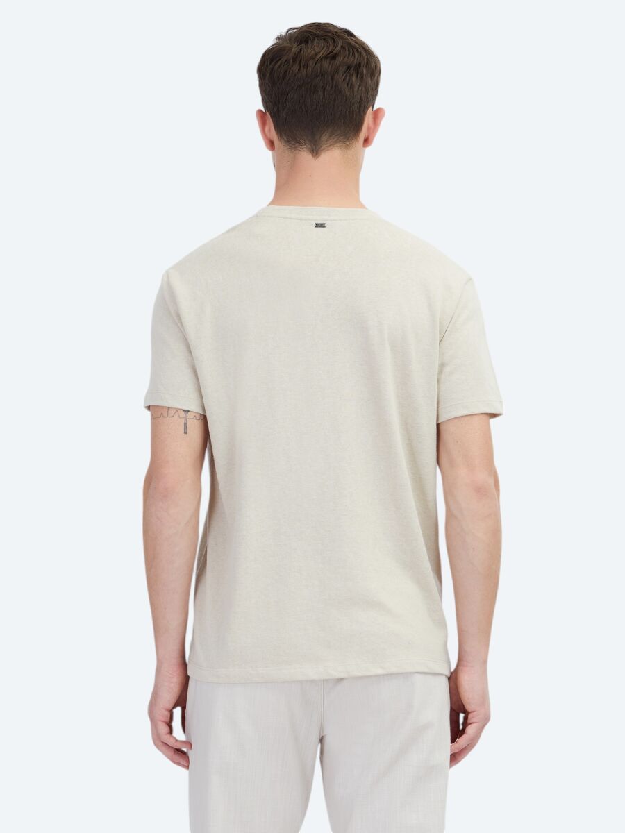 Beige Plain Crew Neck Cotton Blended T-Shirt - 5