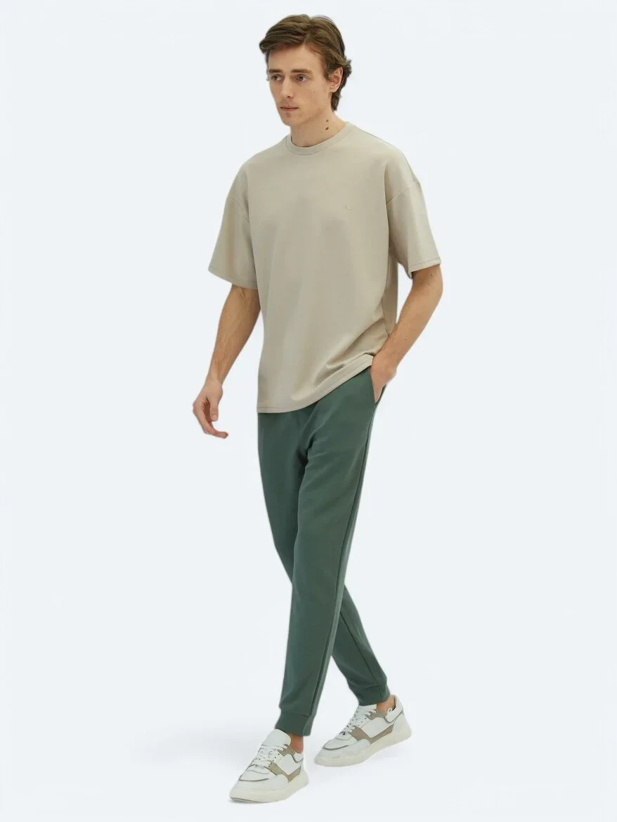 Beige Plain Crew Neck T-Shirt - 2