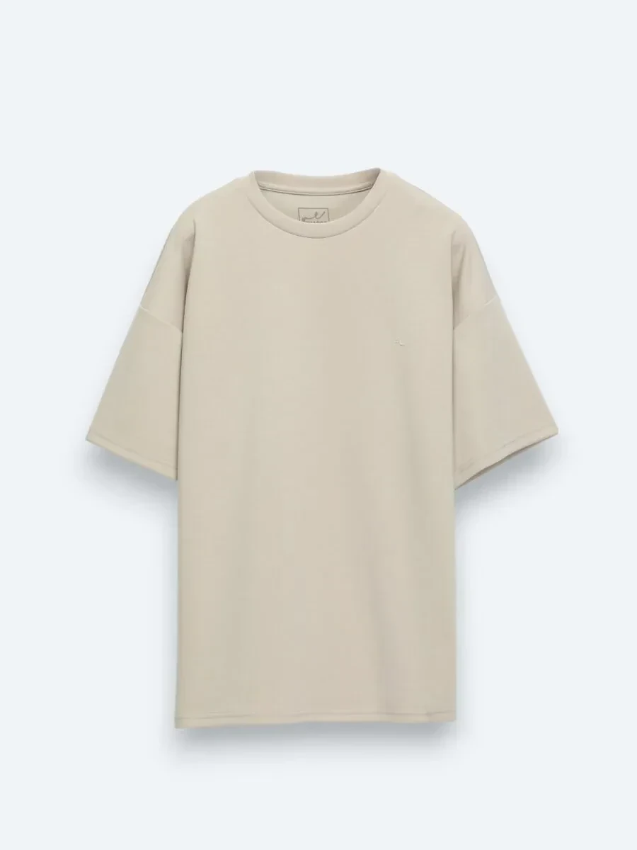 Beige Plain Crew Neck T-Shirt - 6