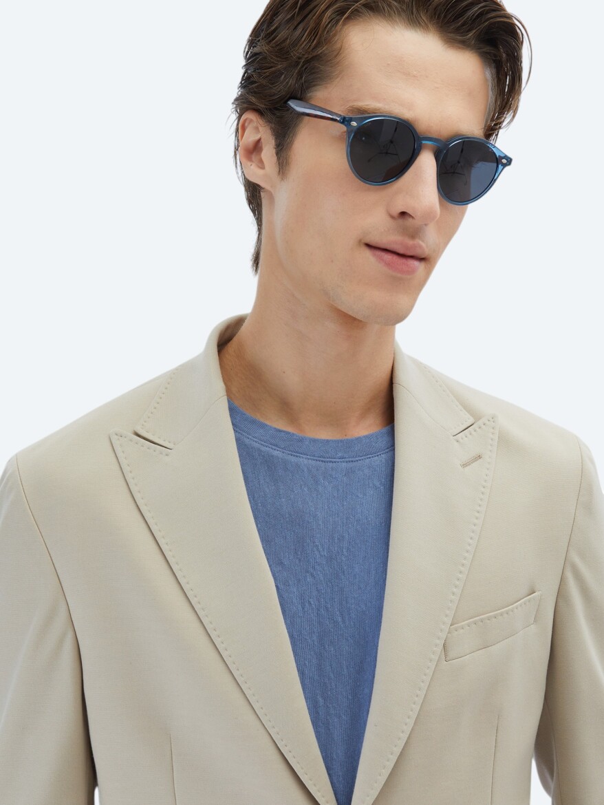 Beige Plain Modern Fit 100% Cotton Suit - 6