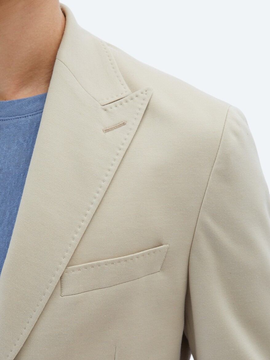 Beige Plain Modern Fit 100% Cotton Suit - 7