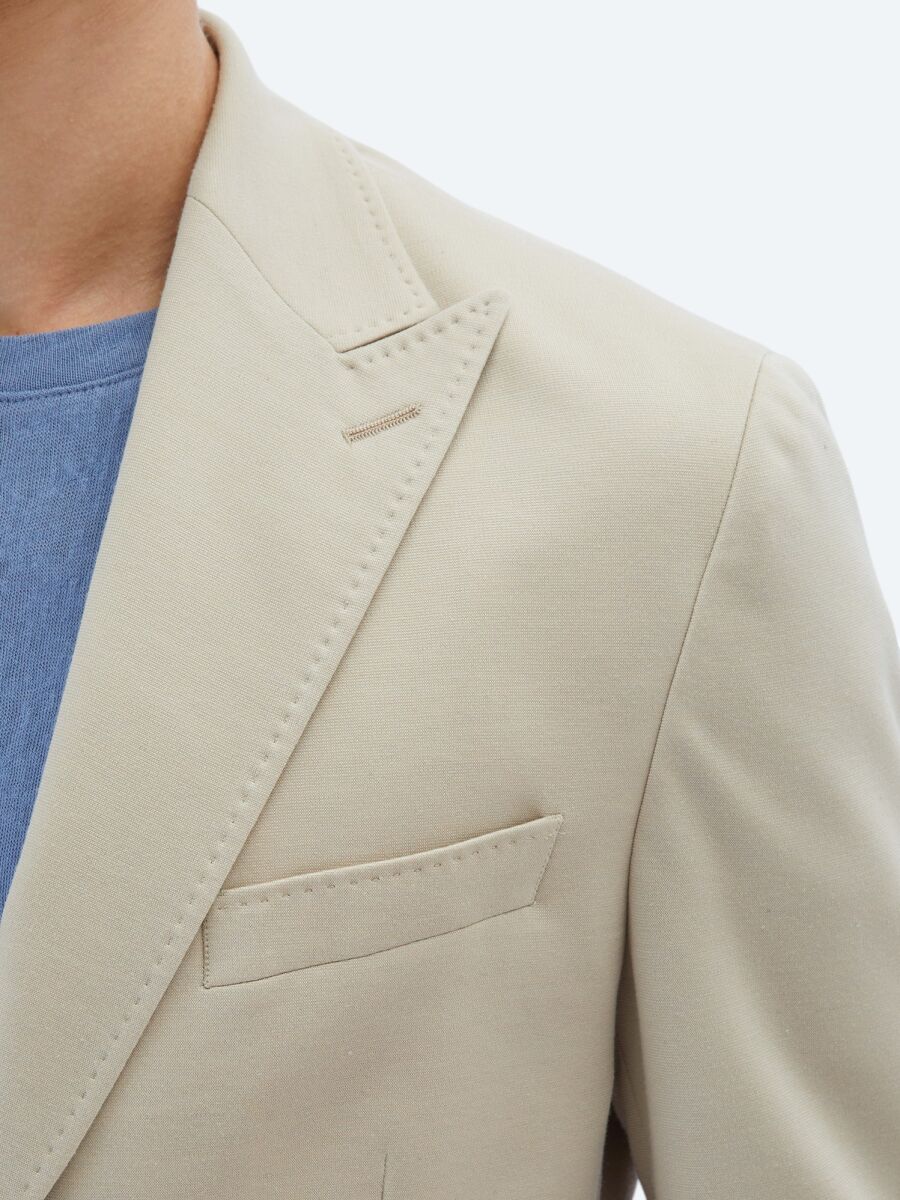 Beige Plain Modern Fit 100% Cotton Suit - 7