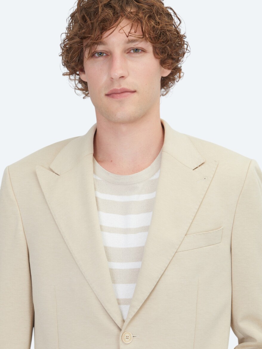 Beige Plain Modern Fit Cotton Blended Jacket - 3