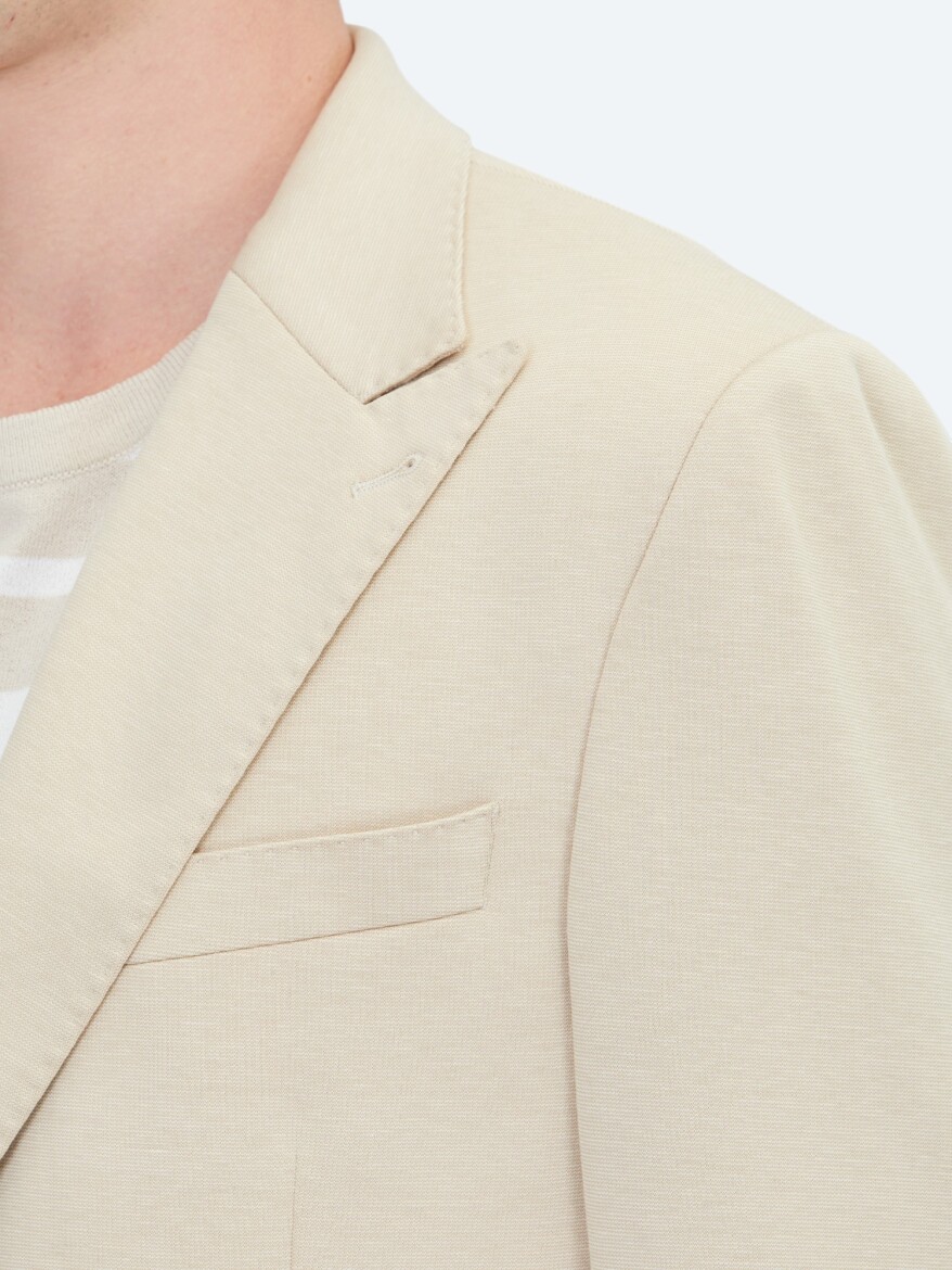 Beige Plain Modern Fit Cotton Blended Jacket - 4
