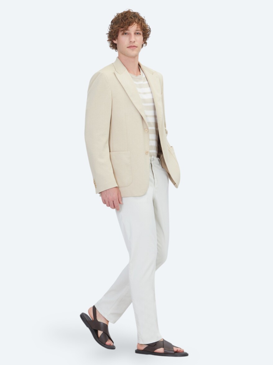 Beige Plain Modern Fit Cotton Blended Jacket - KİP