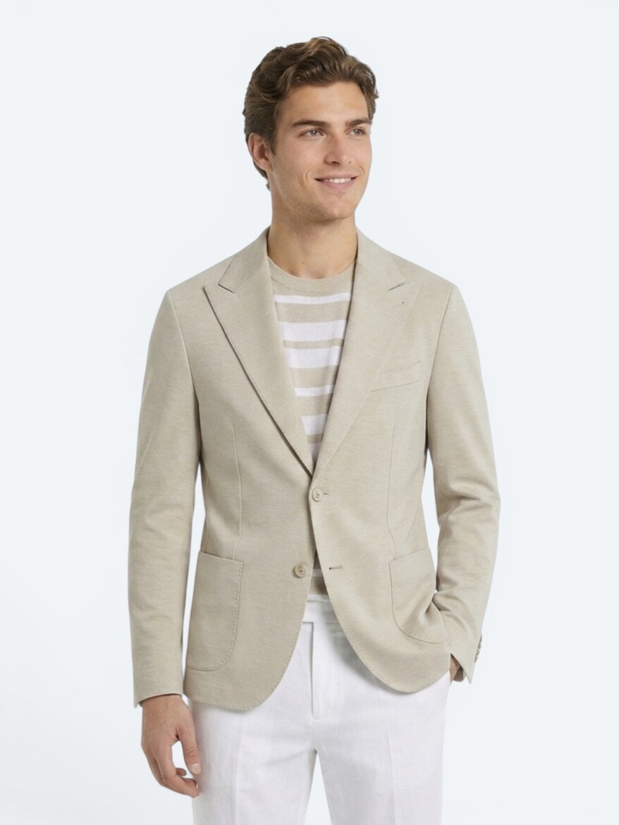 Beige Plain Modern Fit Cotton Blended Jacket - KİP