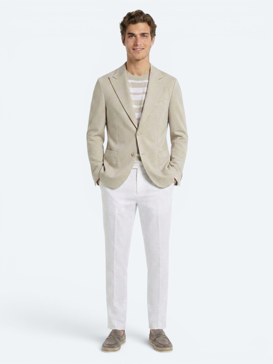 Beige Plain Modern Fit Cotton Blended Jacket - KİP