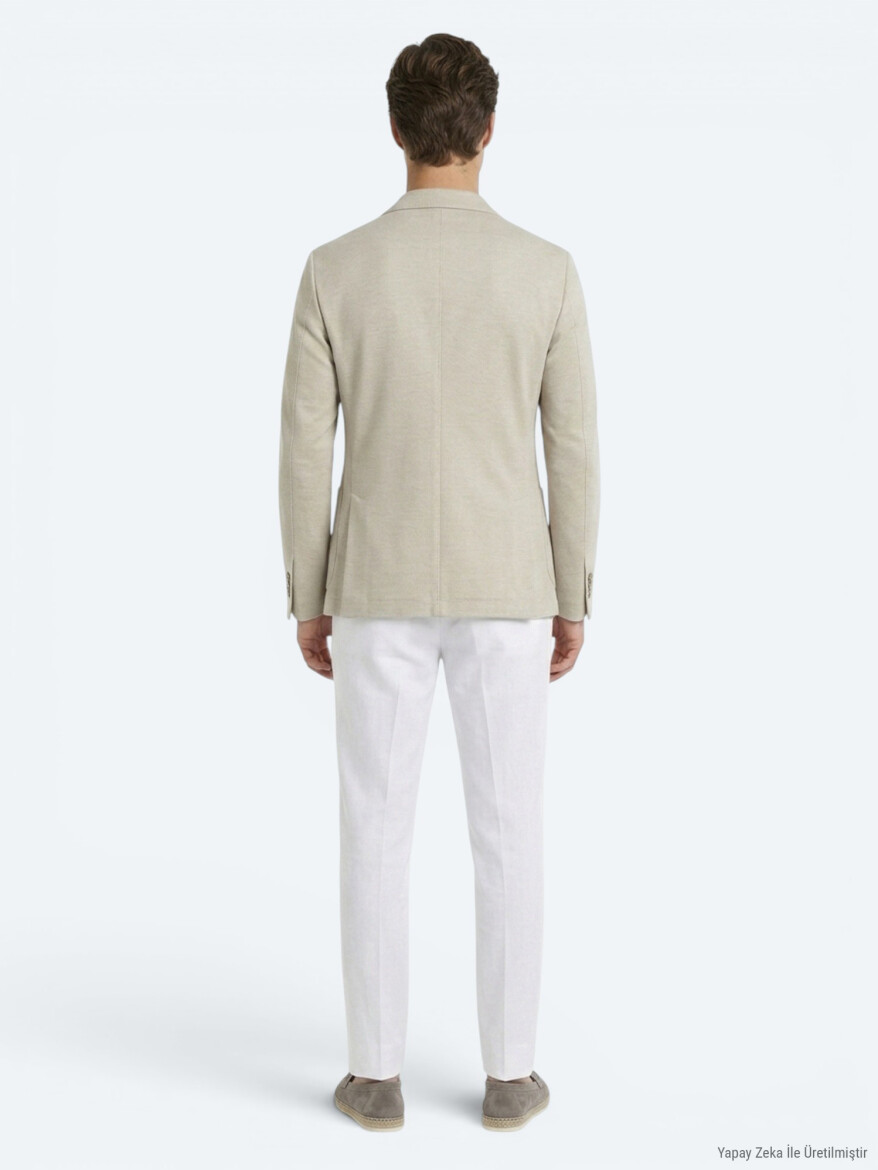 Beige Plain Modern Fit Cotton Blended Jacket - 5
