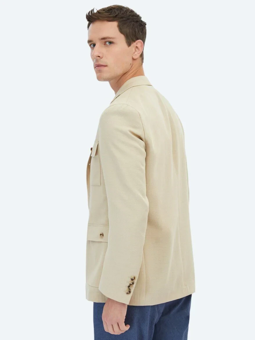 Beige Plain Modern Fit Jacket - 9