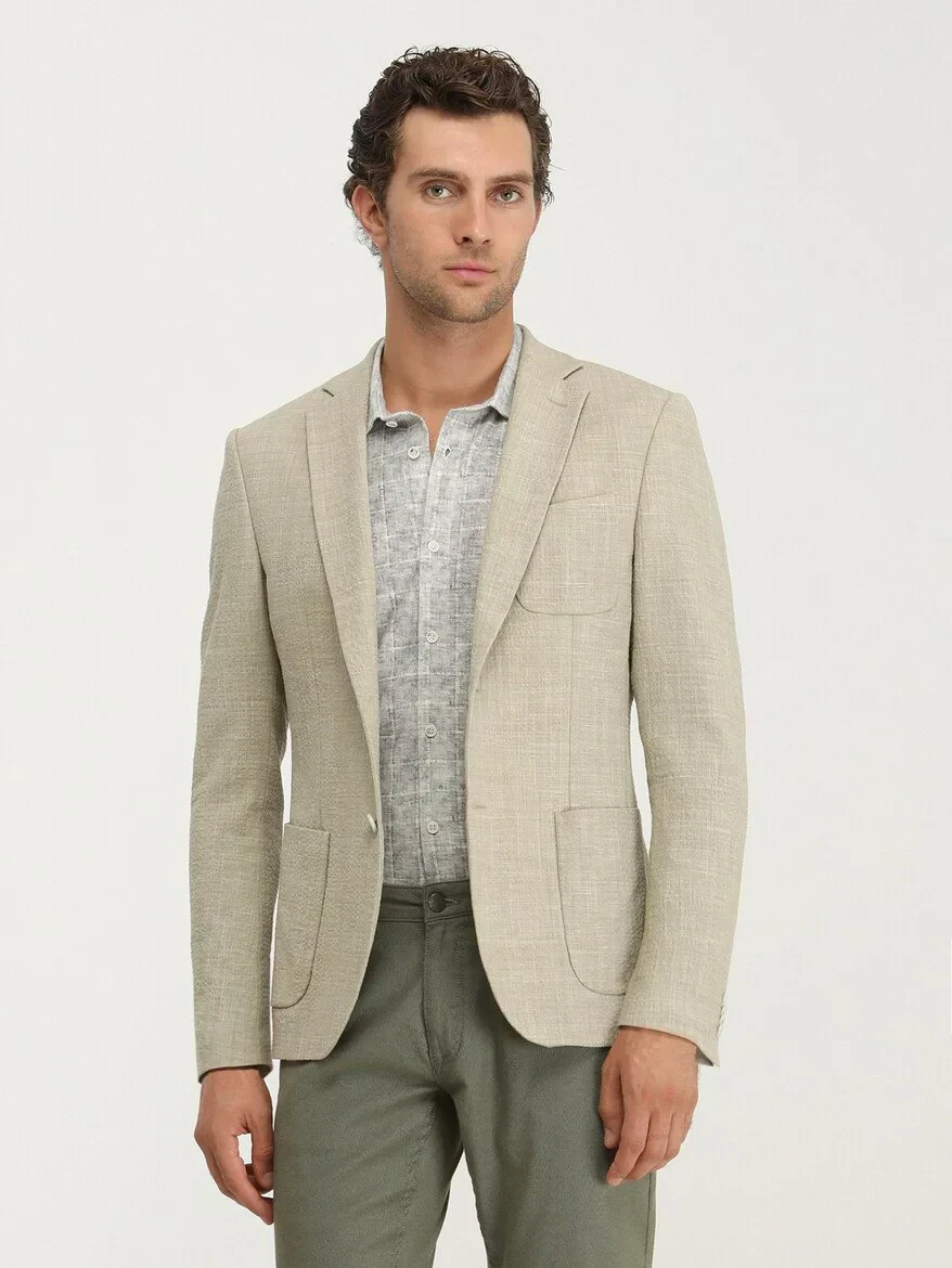 Beige Plain Modern Fit Suit - 4