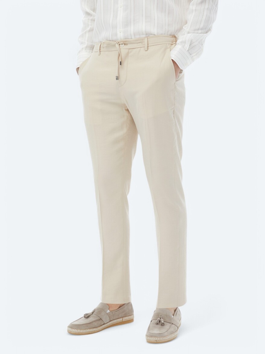 Beige Plain Modern Fit Suit - 13