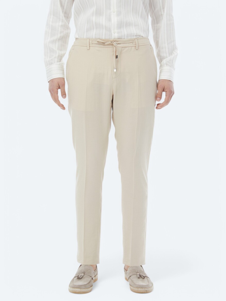 Beige Plain Modern Fit Suit - 14